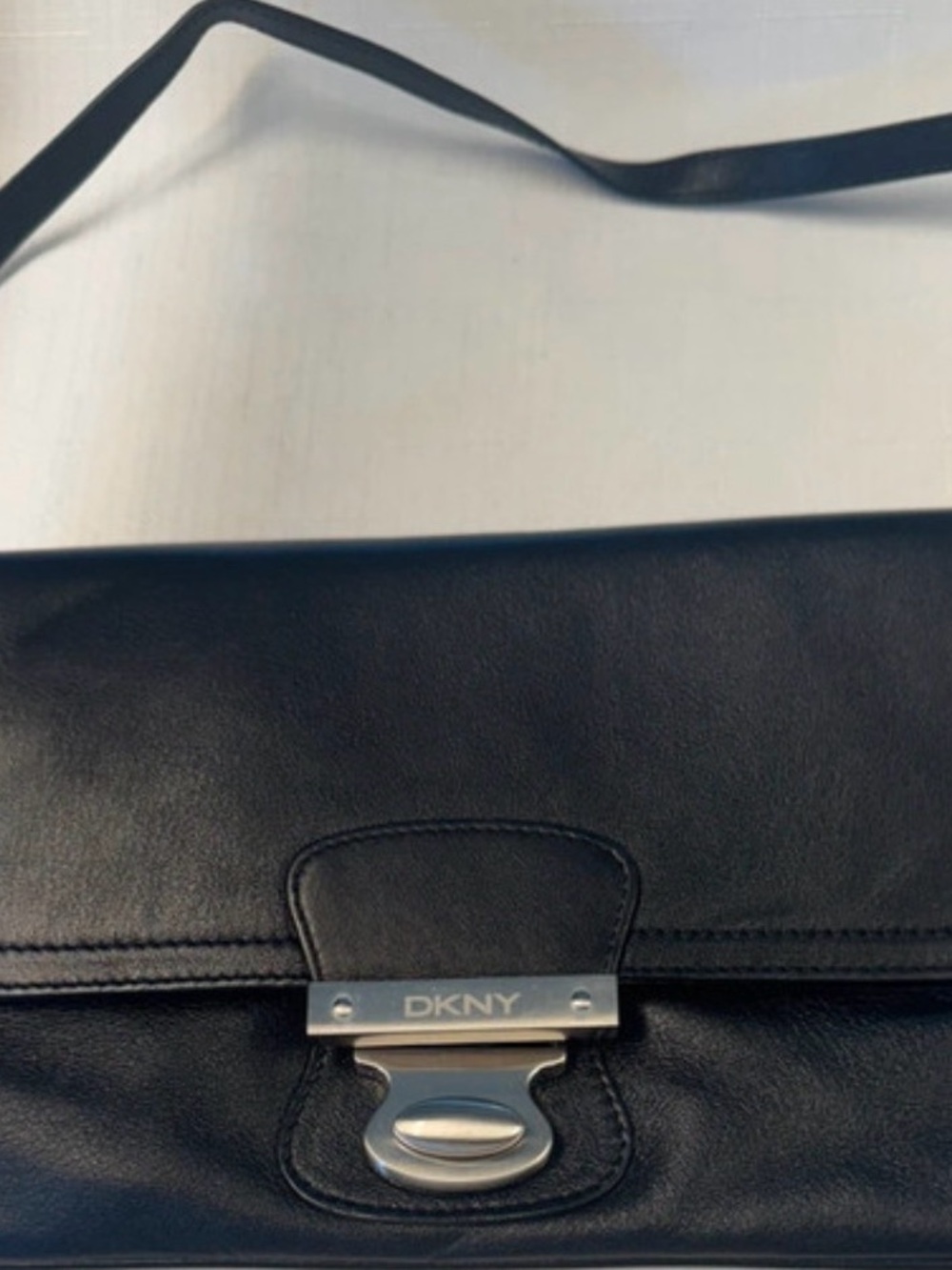 DKNY Black Leather Silver-Tone Lock Crossbody Bag